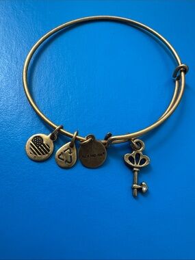 Alex and Ani Antique Gold Key & Charm Adjustable Bangle